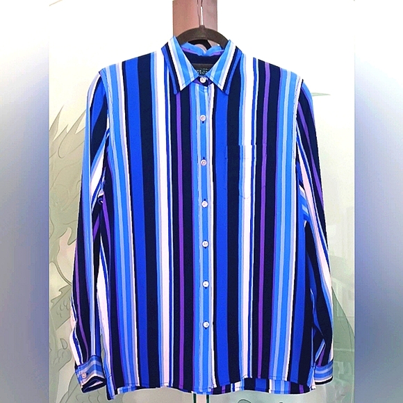Ralph Lauren Vintage Navy, Blue, Purple White Stripe Button Down Blouse size P/M - Picture 3 of 4